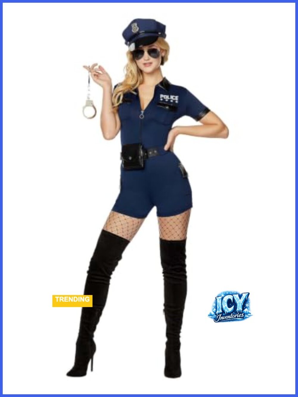 Adult Police Officer Romper Costume Halloween Roleplay Outfit Multicolor